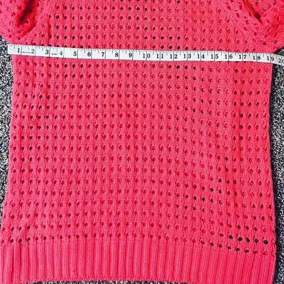 FOREVER 21 KNIT CROCHET SWEATER CORAL PINK SCOOP NECK LONG SLEEVE SIZE LARGE NWT - Picture 4 of 7